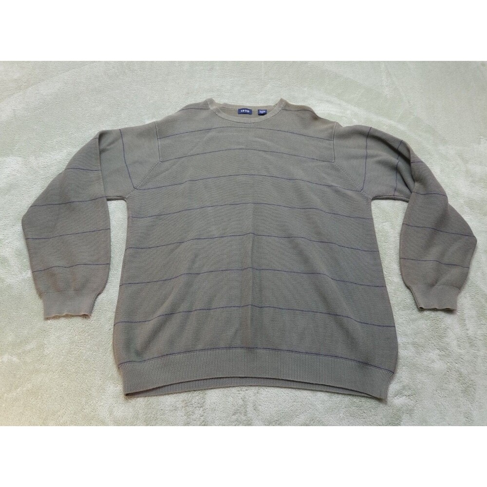 Izod Sweater Adult Mens Size XL Green Striped Long Sleeve